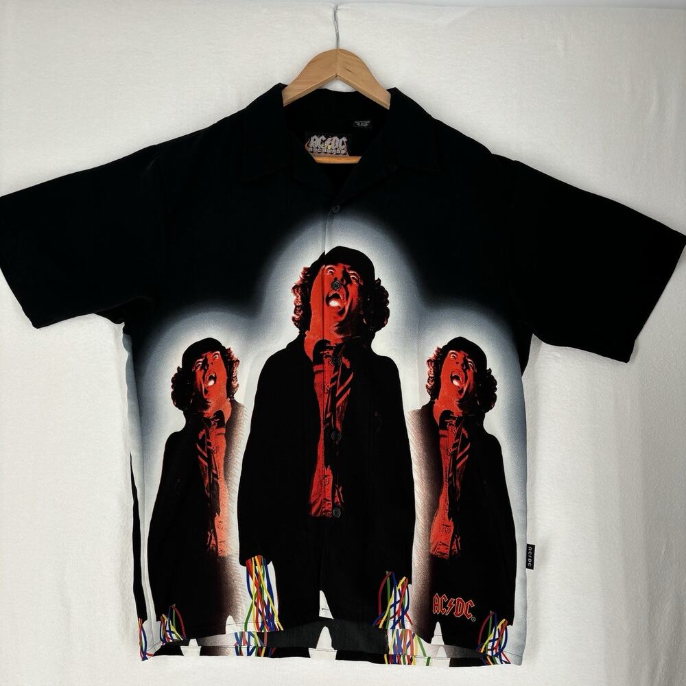 Vintage RARE AC/DC Shirt All Over Print Rockware Dragonfly Clothing Men's Medium